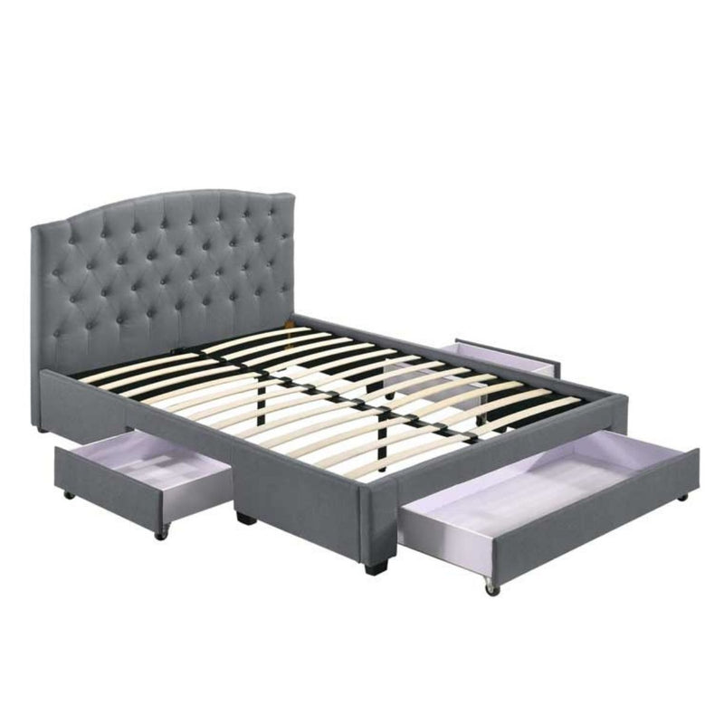 French Provincial Modern Fabric Platform Bed Base Frame with Storage Drawers King Light Grey - Sale Now