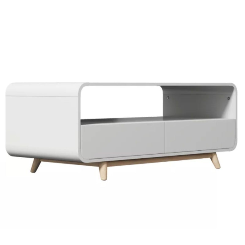 Merlin White Modern Retro Coffee Table with Push to Open Drawers - Sale Now