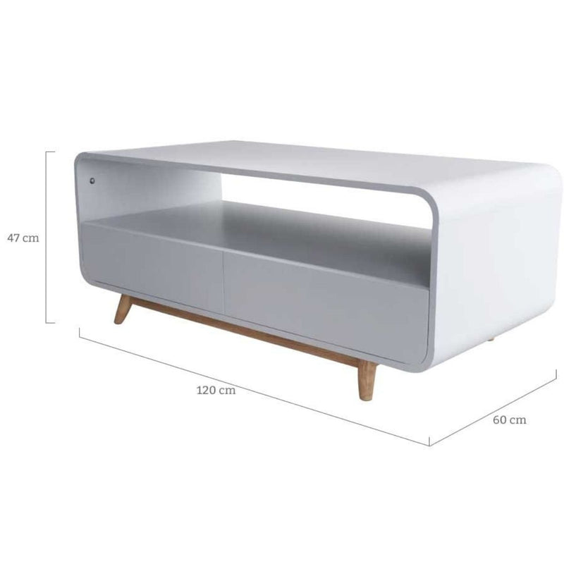 Merlin White Modern Retro Coffee Table with Push to Open Drawers - Sale Now
