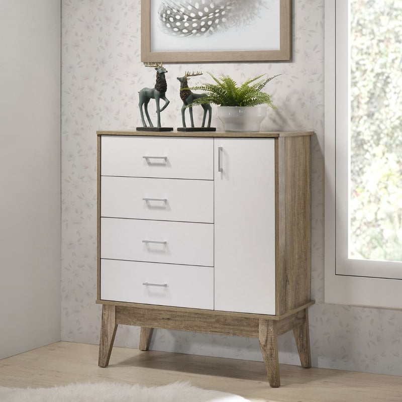 Tallboy 4 Chest of Drawers with Door Cabinet Storage Shelf - Sale Now
