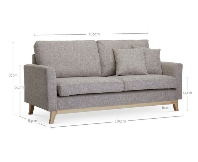 Todds 3 Seater Fabric Sofa Lounge Modern Mid-Century Couch - Light Grey 185cm - Sale Now