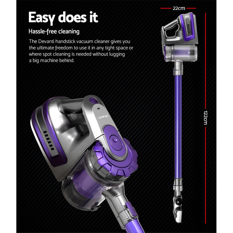 Devanti 150 Cordless Handheld Stick Vacuum Cleaner 2 Speed   Purple And Grey - Sale Now