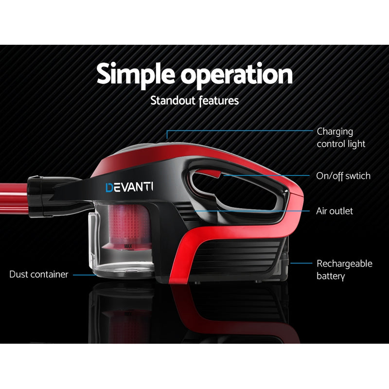 Devanti Cordless Stick Vacuum Cleaner - Black and Red - Sale Now