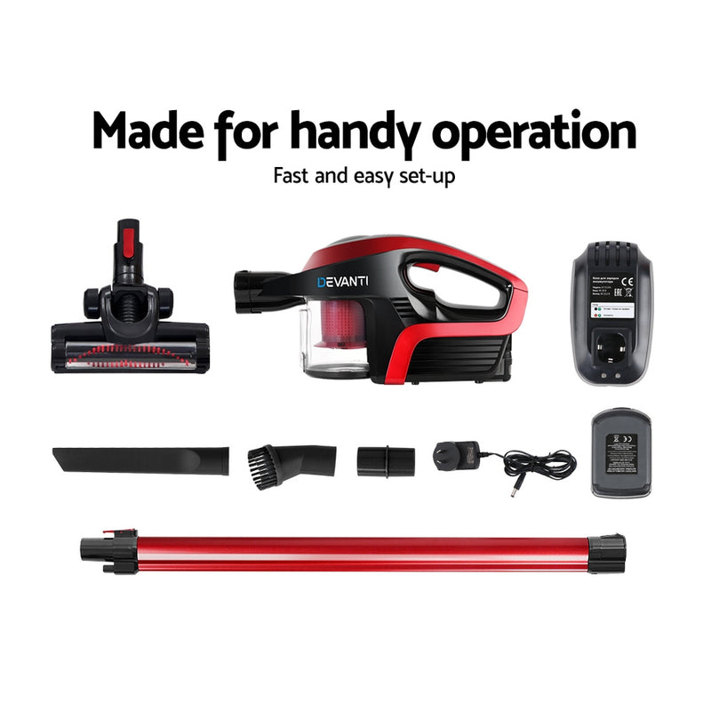 Devanti Cordless Stick Vacuum Cleaner - Black and Red - Sale Now