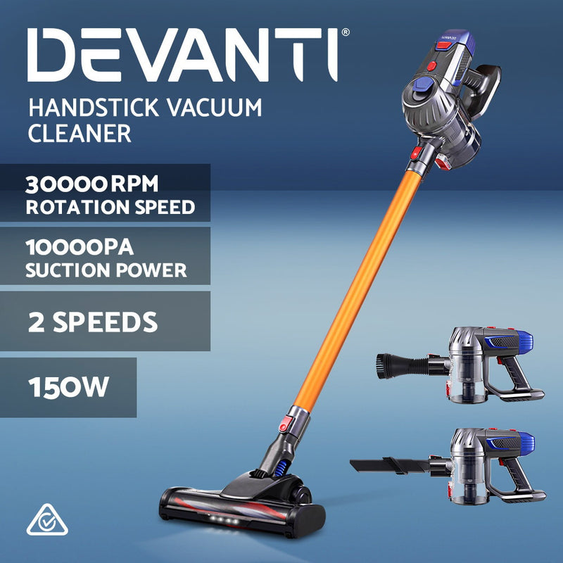 Devanti Handheld Vacuum Cleaner Cordless Stick Handstick Car Vac Bagless 2-Speed LED Headlight Gold - Sale Now