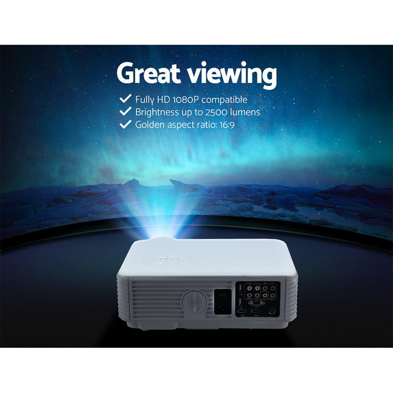 Devanti Mini Video Projector Portable HD 1080P 2500 Lumens Home Theater USB VGA - Sale Now