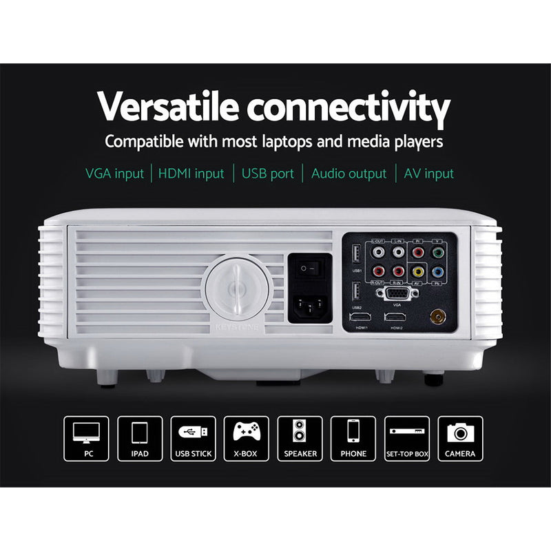 Devanti Mini Video Projector Portable HD 1080P 2500 Lumens Home Theater USB VGA - Sale Now