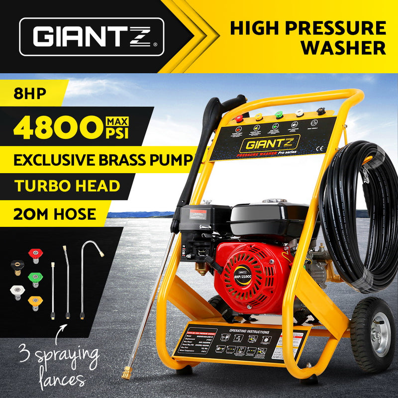 Giantz 4800PSI 8HP 20M Petrol High Pressure Cleaner Washer Water Jet Hose Gurney - Sale Now