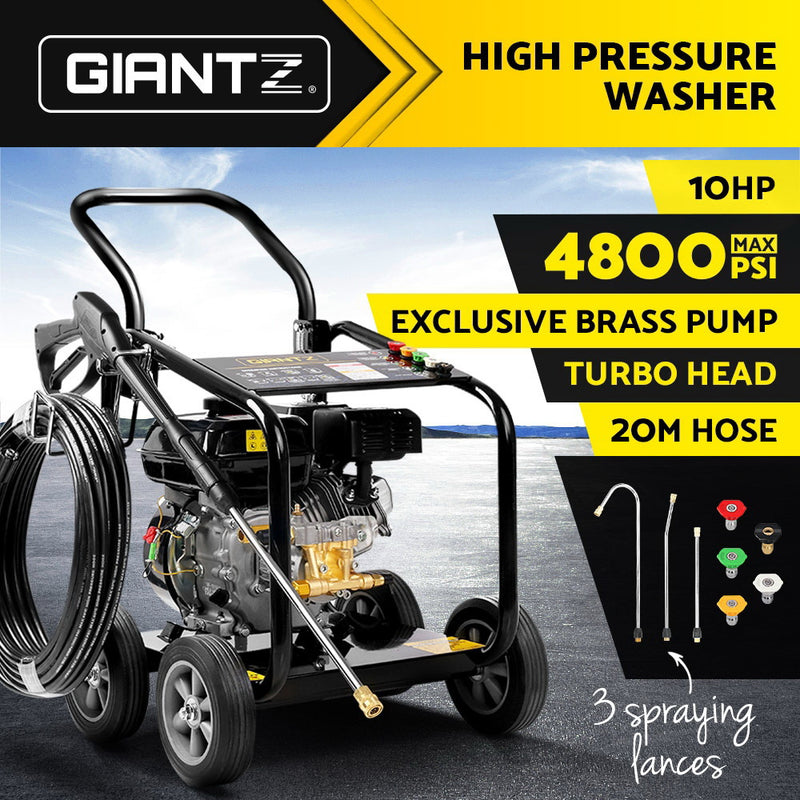 Giantz 4800PSI 20M Petrol High Pressure Cleaner Washer Water Jet Hose Gurney - Sale Now
