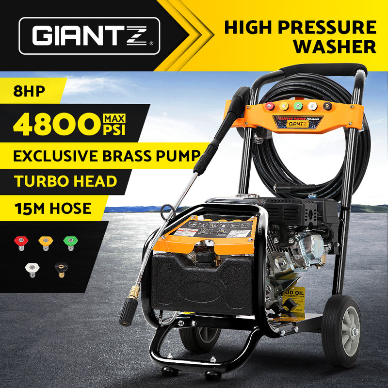 Giantz 4800PSI 8HP 15M Petrol High Pressure Cleaner Washer Water Jet Hose Gurney - Sale Now