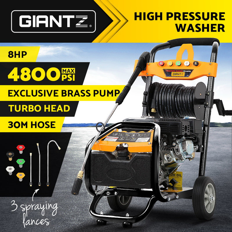 Giantz 4800PSI 8HP 30M Petrol High Pressure Cleaner Washer Water Jet Hose Gurney - Sale Now