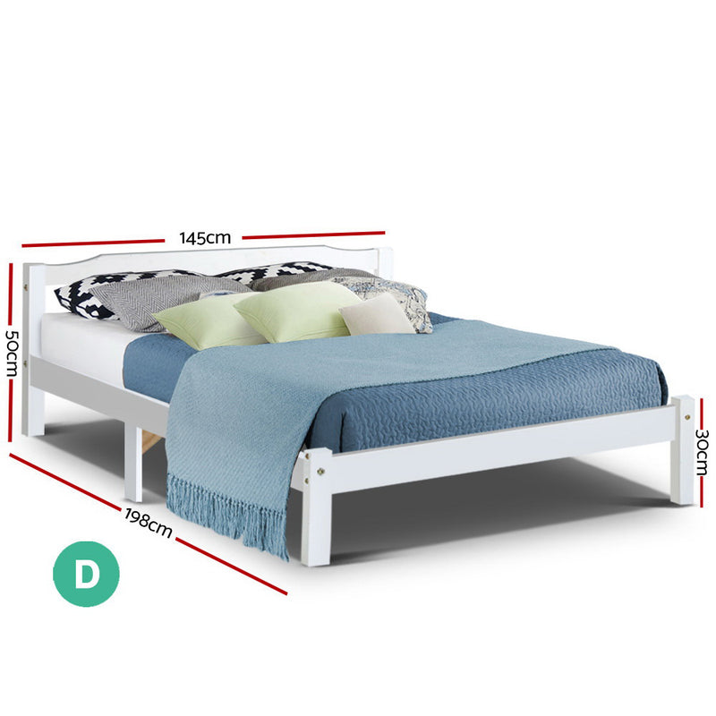 Artiss Double Full Size Wooden Bed Frame Mattress Base Timber Platform White - Sale Now
