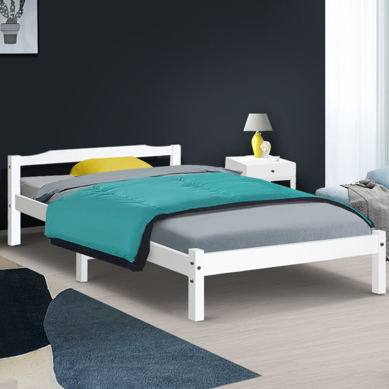 Artiss King Single Size Wooden Bed Frame Mattress Base Timber Platform White - Sale Now
