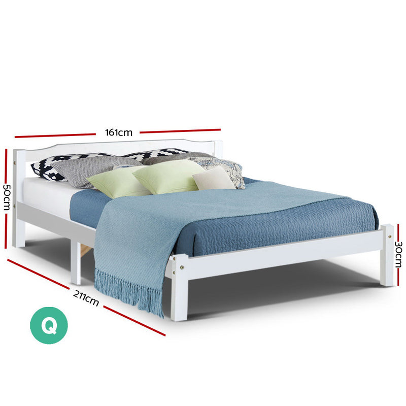 Artiss Queen Size Wooden Bed Frame Mattress Base Timber Platform White LEXI - Sale Now