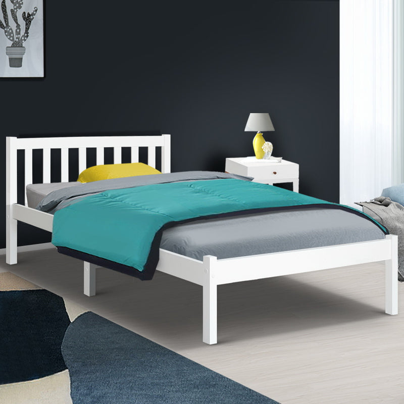 Single Size Wooden Bed Frame - White - Sale Now