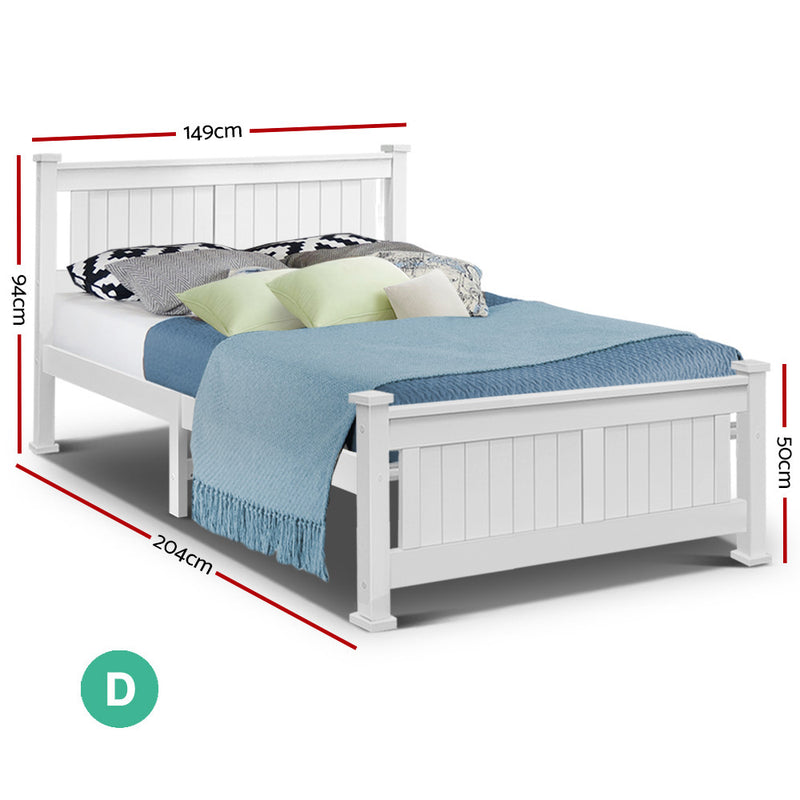 Double Size Wooden Bed Frame - White - Sale Now