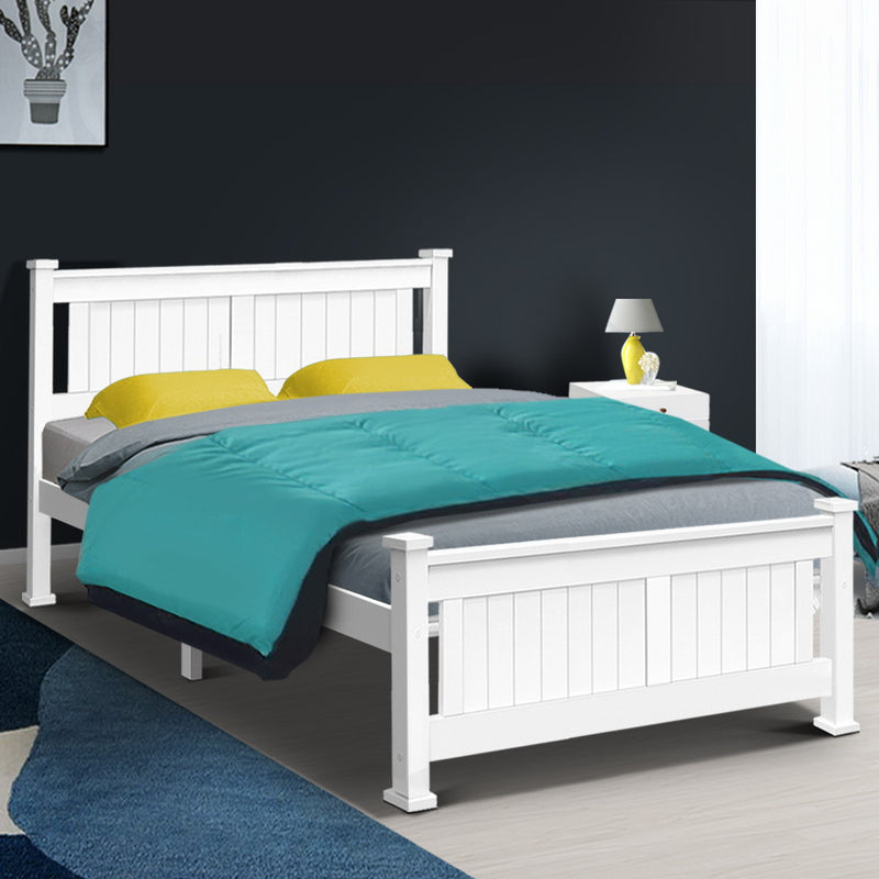 Double Size Wooden Bed Frame - White - Sale Now