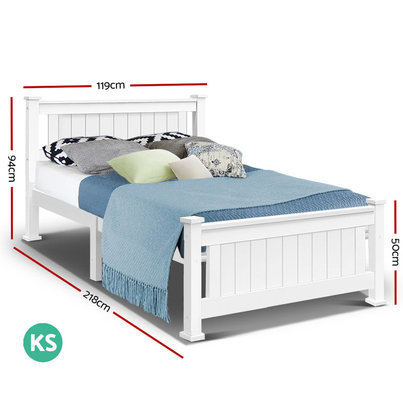 King Single Wooden Bed Frame - White - Sale Now