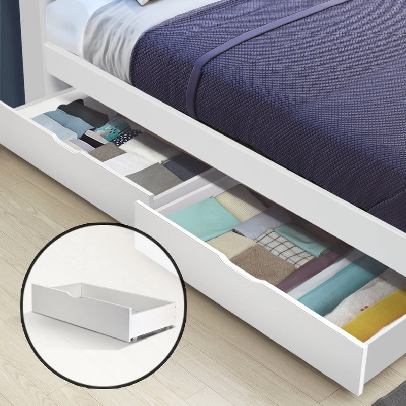 Artiss 2x Storage Drawers Trundle for Single Wooden Bed Frame Base Timber White - Sale Now