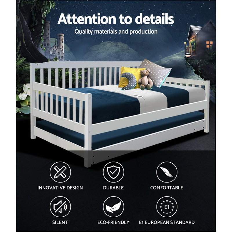 Artiss Single Wooden Trundle Bed Frame Timber Kids Adults - Sale Now
