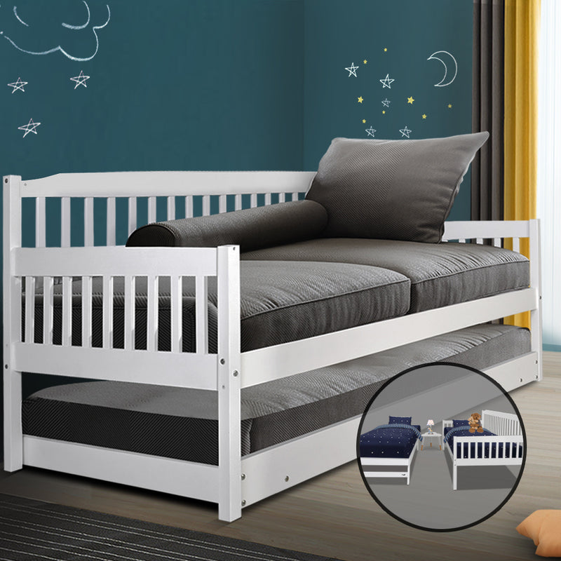 Artiss Single Wooden Trundle Bed Frame Timber Kids Adults - Sale Now