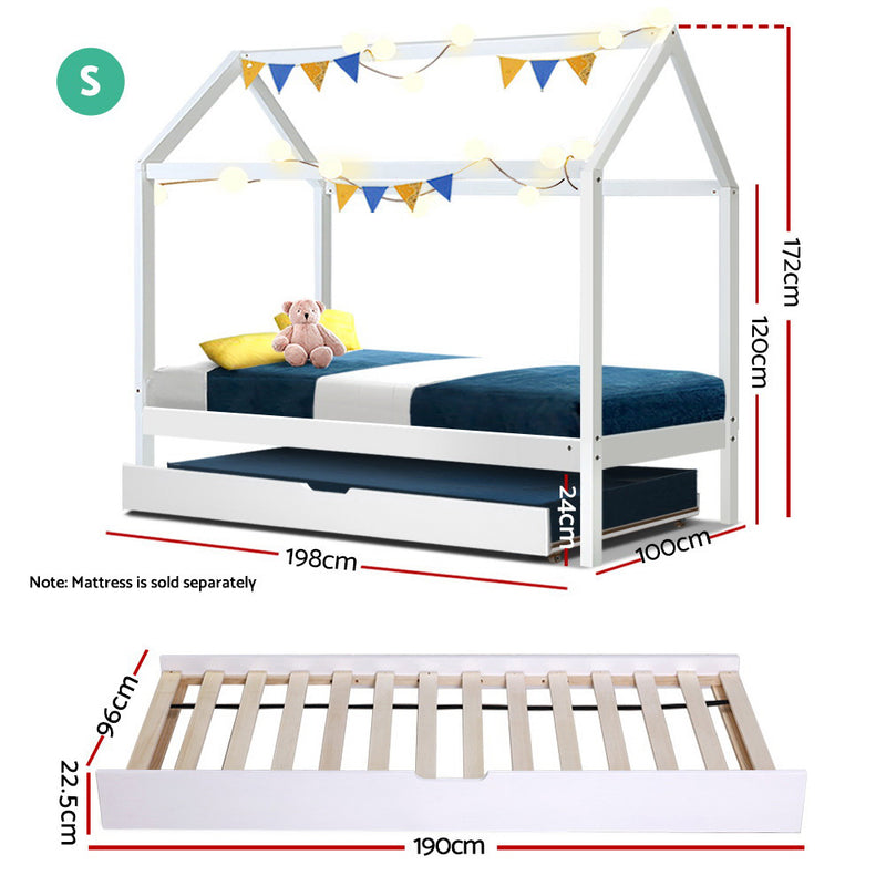 Artiss Wooden Bed Frame Single Size Mattress Base Pine Timber Platform White HOLY - Sale Now