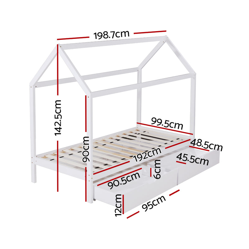 Artiss Wooden Bed Frame Single Size Mattress Base Timber Platform Storage Drawers Pine Wood White - Sale Now