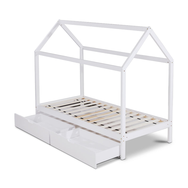 Artiss Wooden Bed Frame Single Size Mattress Base Timber Platform Storage Drawers Pine Wood White - Sale Now