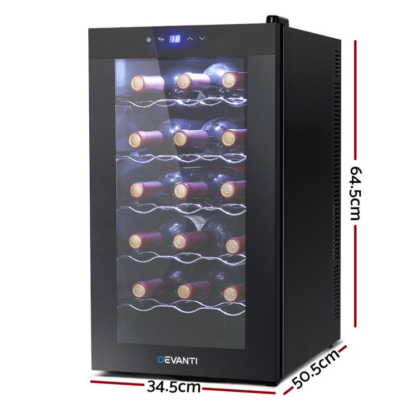 Devanti Wine Cooler 18 Bottles Glass Door Beverage Cooler Thermoelectric Fridge Black - Sale Now