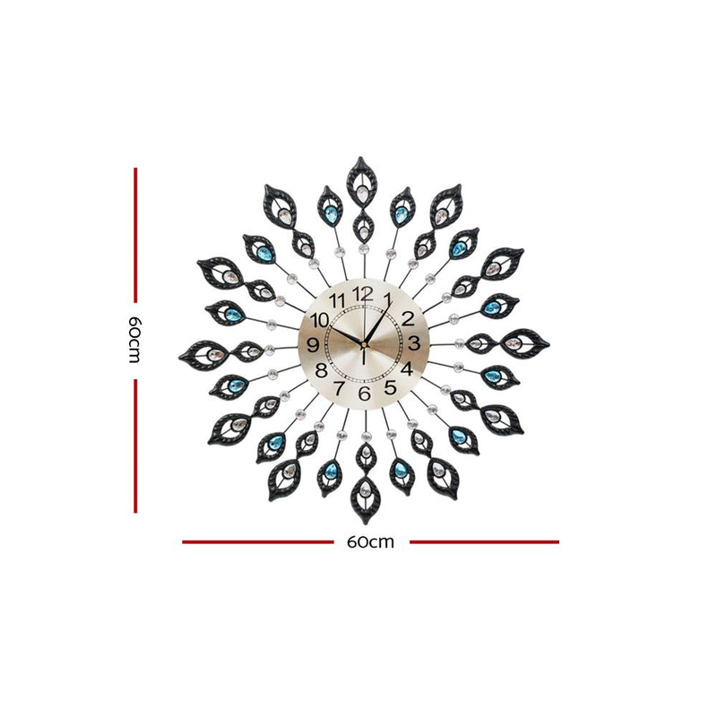 Large Modern 3D Crystal Wall Clock Luxury Golden Glass Round Dial Home Office - Sale Now