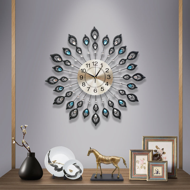 Large Modern 3D Crystal Wall Clock Luxury Golden Glass Round Dial Home Office - Sale Now