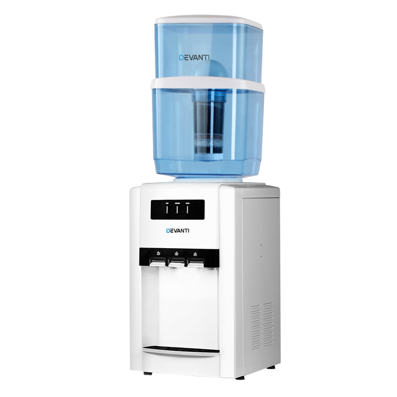 Devanti 22L Bench Top Water Cooler Dispenser Filter Purifier Hot Cold Room Temperature Three Taps - Sale Now
