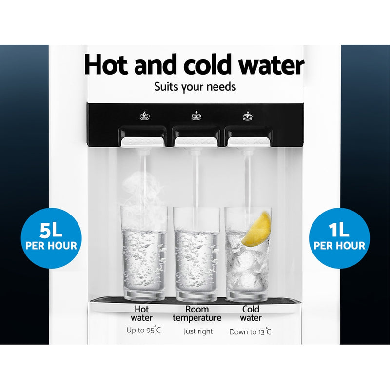 Devanti 22L Bench Top Water Cooler Dispenser Filter Purifier Hot Cold Room Temperature Three Taps - Sale Now