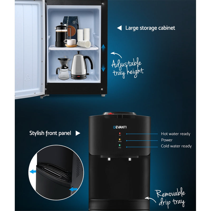 Devanti Water Cooler Dispenser Mains Bottle Stand Hot Cold Tap Office Black - Sale Now