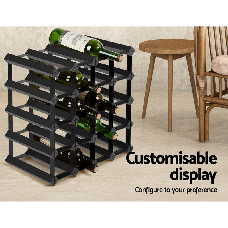 Artiss 20 Bottle Timber Wine Rack Wooden Storage Wall Racks Holders Cellar Black - Sale Now