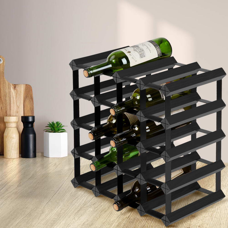 Artiss 20 Bottle Timber Wine Rack Wooden Storage Wall Racks Holders Cellar Black - Sale Now