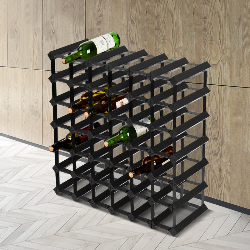 Artiss 42 Bottle Timber Wine Rack Wooden Storage Wall Racks Holders Cellar Black - Sale Now