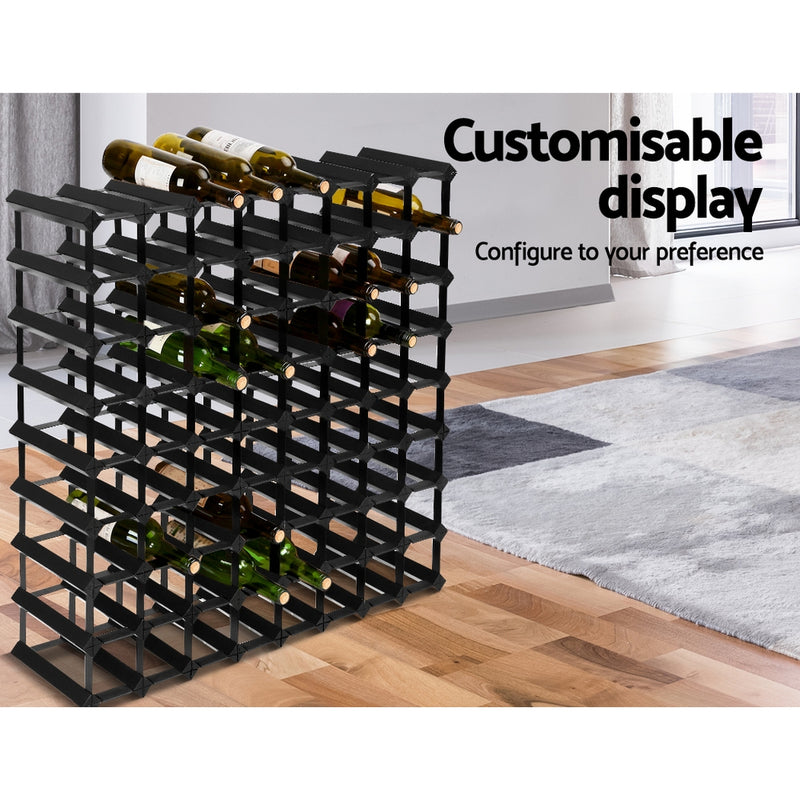 Artiss 72 Bottle Timber Wine Rack Wooden Storage Wall Racks Holders Cellar Black - Sale Now