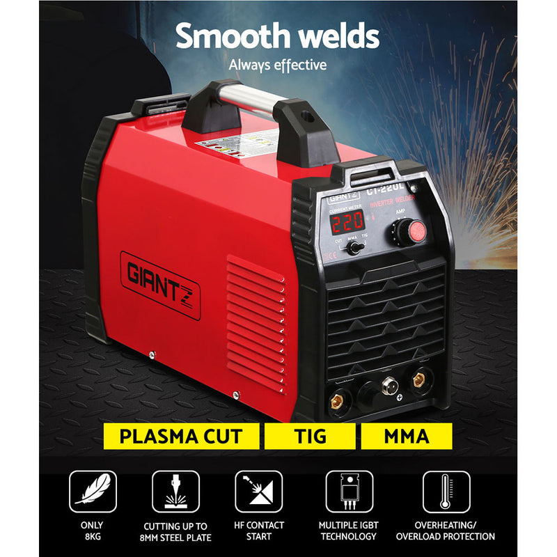 Giantz 220Amp Inverter Welder Plasma Cutter TIG iGBT DC Welding Machine Portable - Sale Now