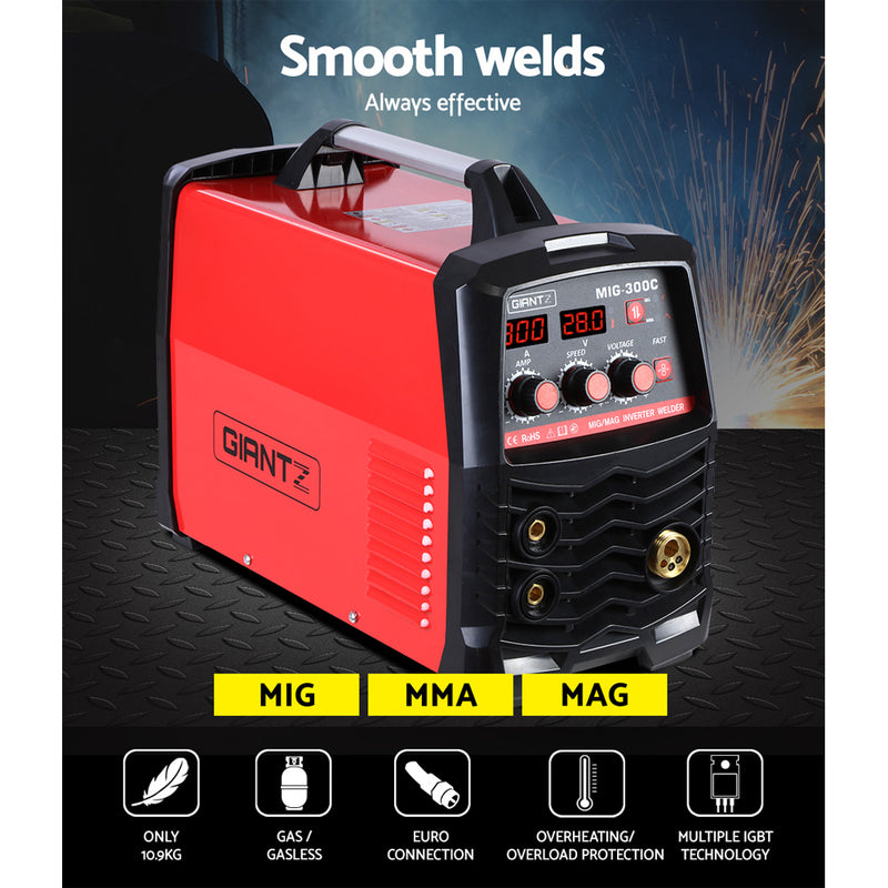 Giantz 300 Amp Inverter Welder DC MIG MMA Gas Gasless Welding Machine Portable - Sale Now