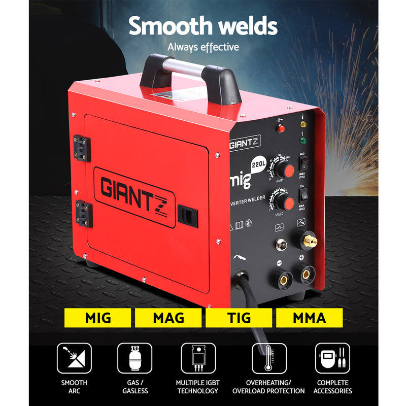 Giantz 220 Amp Inverter Welder MMA MIG DC Gas Gasless Welding Machine Portable - Sale Now
