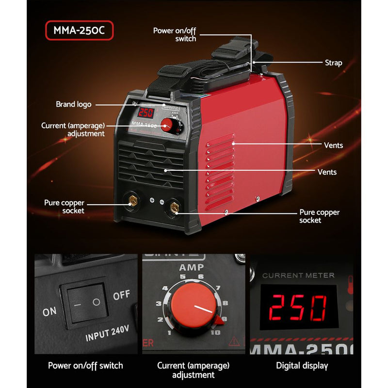 Giantz 250 Amp Inverter Welder MMA ARC DC IGBT Welding Machine Stick Portable - Sale Now