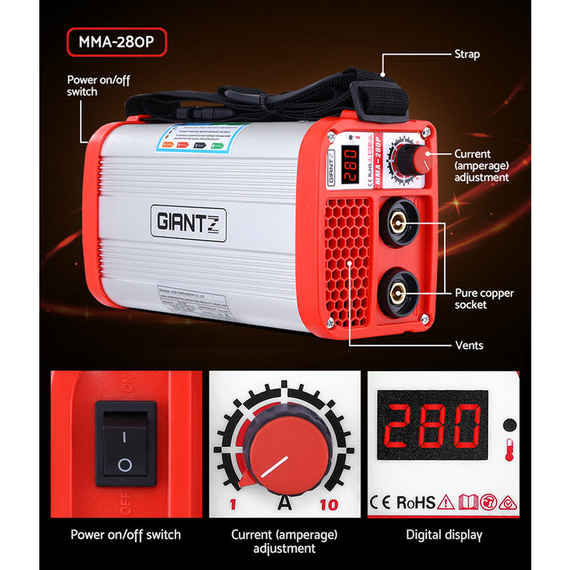 Giantz 280 Amp Inverter Welder DC MMA ARC IGBT Stick Portable Welding Machine - Sale Now