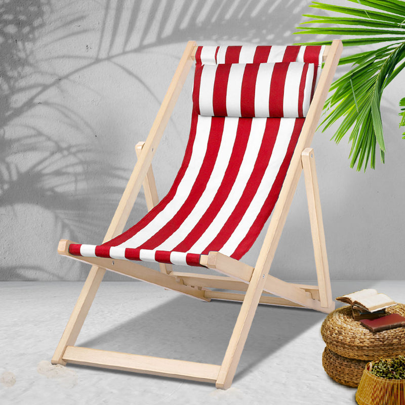 Gardeon Outdoor Furniture Sun Lounge Wooden Beach Chairs Deck Chair Folding Patio - Sale Now
