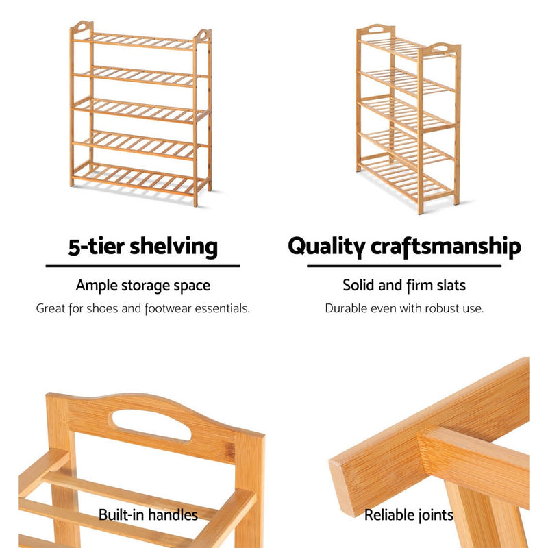 Artiss 5-Tier Bamboo Shoe Rack Organiser Storage Shelf Stand Shelves - Sale Now