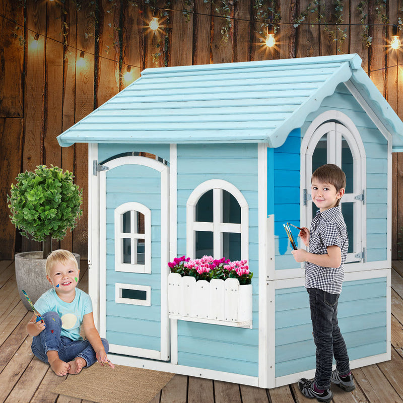 Kids Wooden Cubby House Outdoor Playhouse Pretend Play Set Childrens Toy - Sale Now