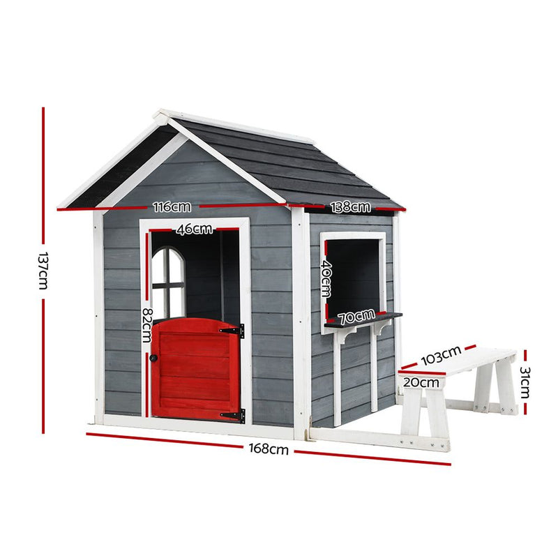 Kids Cubby House Outdoor Pretend Play Bench Wooden Playhouse Childrens - Sale Now