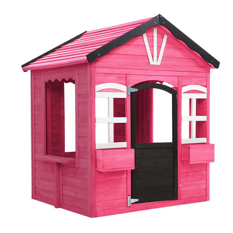 Kids Cubby House Wooden Outdoor Playhouse Timber Childrens Pretend Play - Sale Now