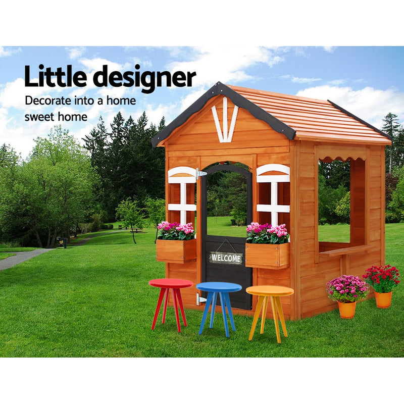 Kids Cubby House Wooden Outdoor Playhouse Timber Childrens Pretend Play - Sale Now