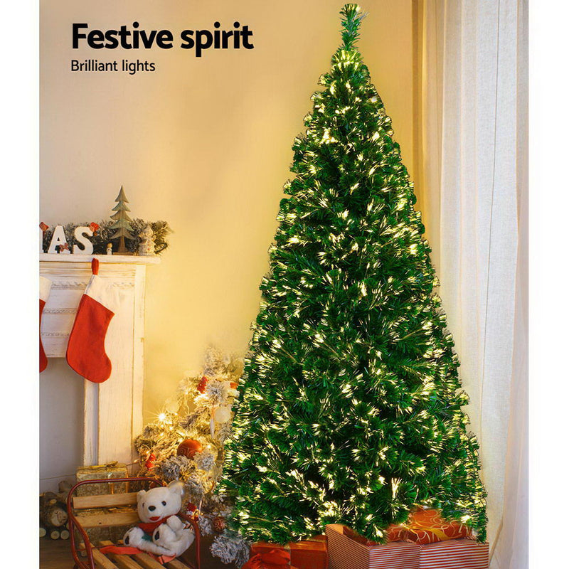 Jingle Jollys Christmas Tree 1.8M 6FT LED Xmas Fibre Optic Multi Warm White - Sale Now